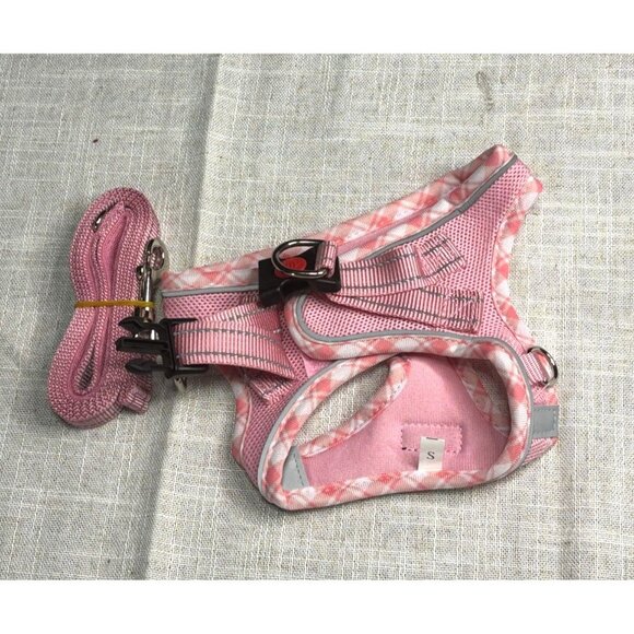 Adjustable Pink Pet Harness With Leash Set Small Dog/Cat Mesh Reflective Trim Co - Picture 2 of 2